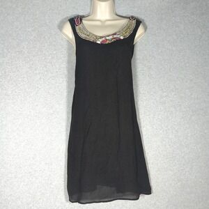 MONROE & MAIN Black Tunic Beaded Decorated Neckline Boho Festival Women's 1XL